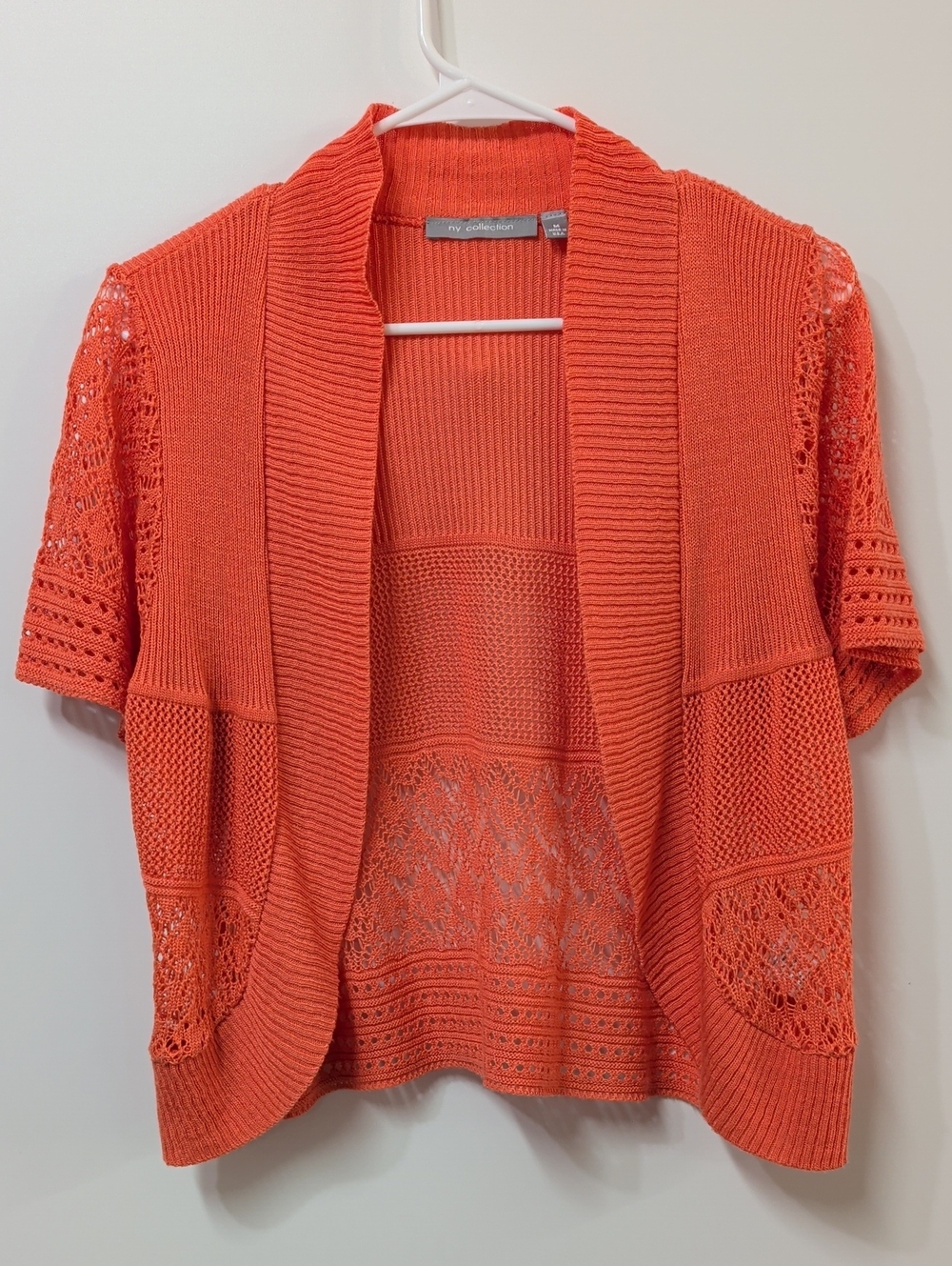 NY Collection Orange Crochet Open Cardigan Size Medium